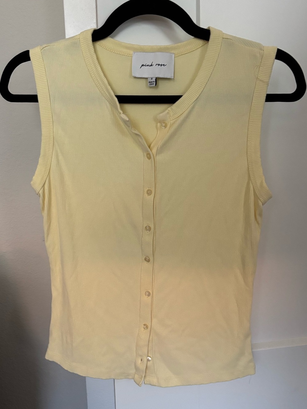 Pink Rose Cream butter Yellow Button Tank